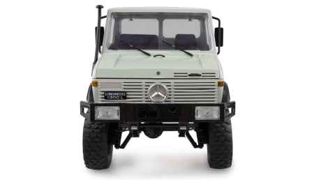 Frontansicht des Amewi Mercedes-Benz Unimog Basic 4WD RTR in Hellgrau